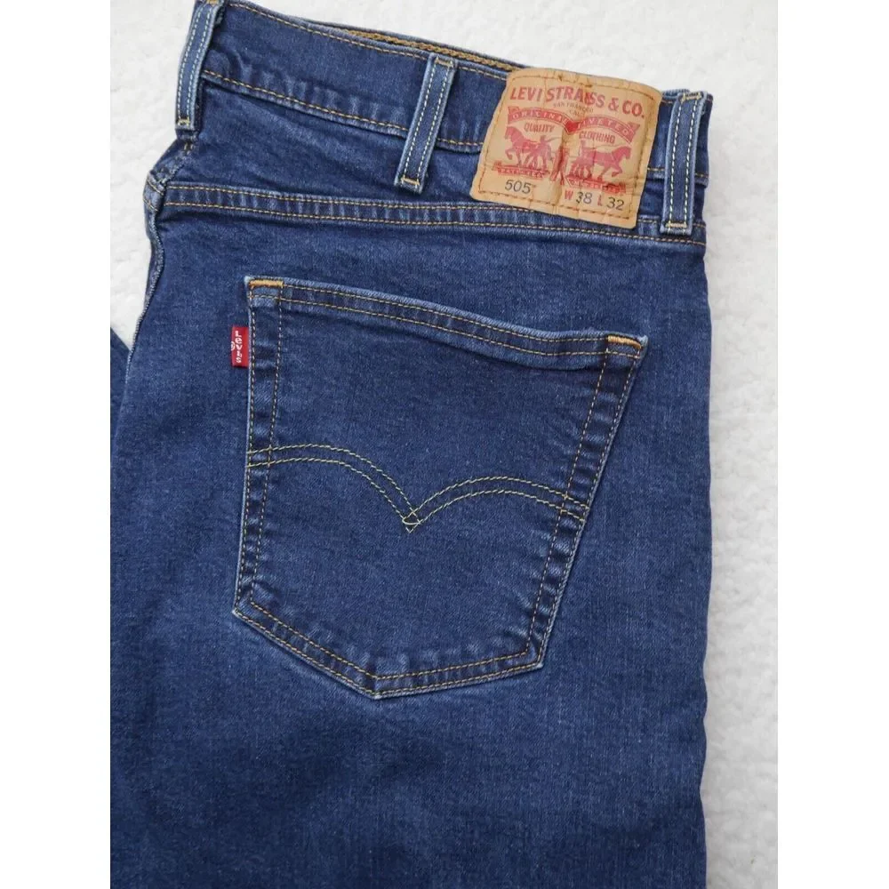 Levis 505 Jeans Mens Sz 38x32 Regular Fit‎ Straight Leg Dark Blue Denim